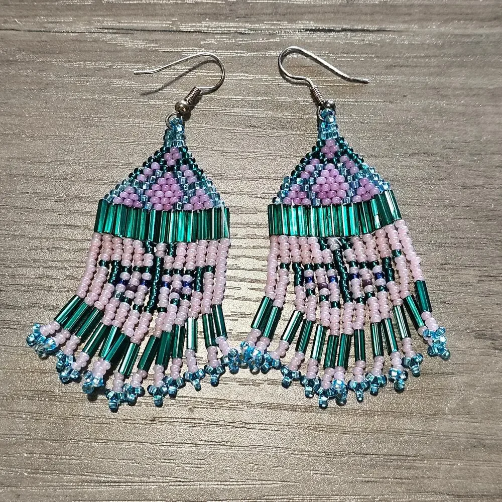 Boho Southwestern Butterfly Seed Bead Fringed Dangle Earrings